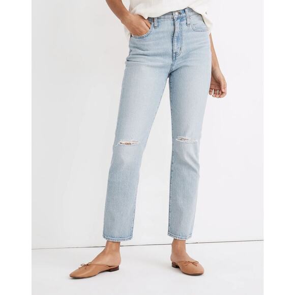 MADEWELL The High-Rise Slim Crop Boyjean Dumas Wash Ripped Edition Size 24 - Picture 1 of 12